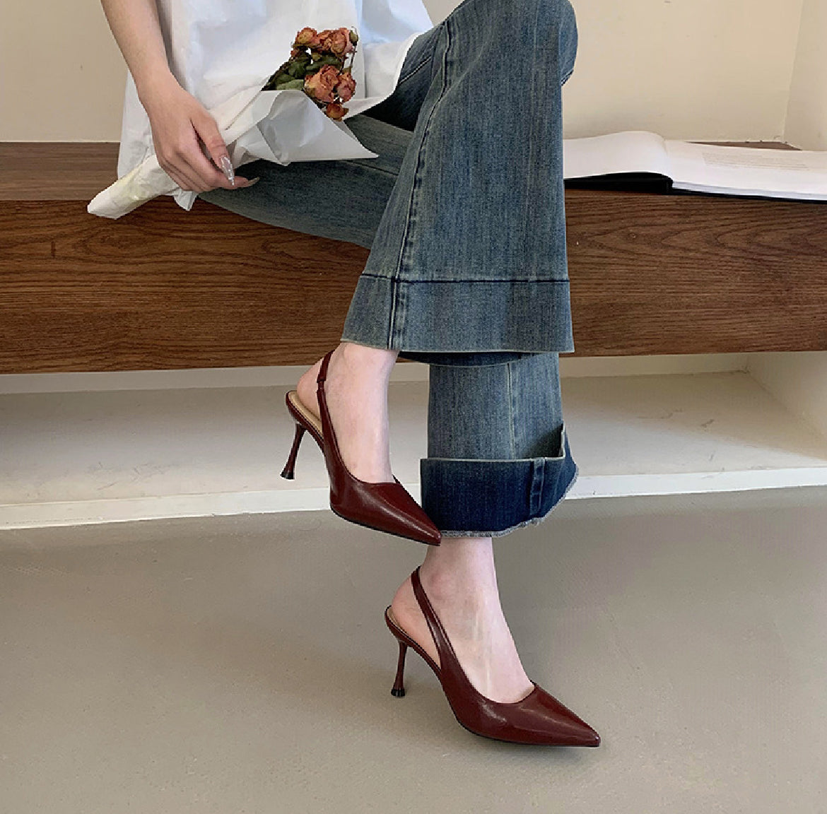 Talon rouge bordeaux à bout pointu