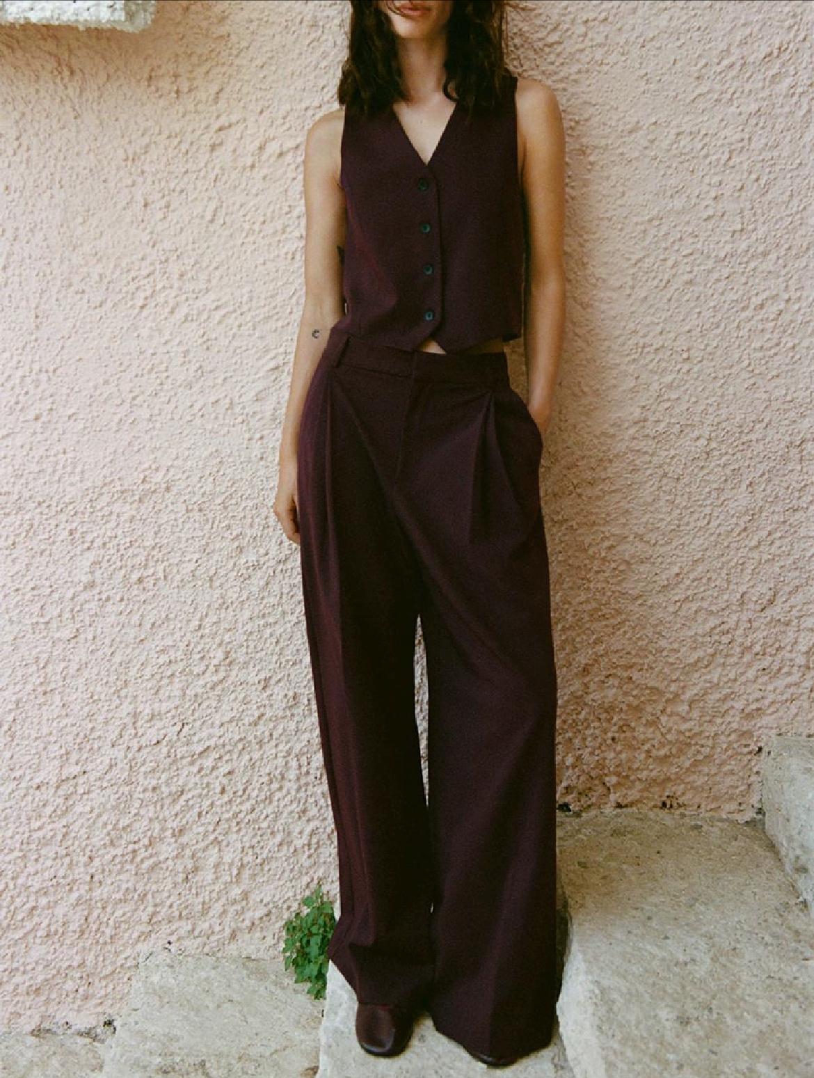 Ensemble gilet et pantalon large décontracté